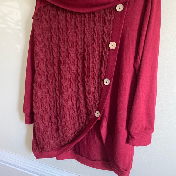 RED & BURGUNDY COWL NECK PULLOVER SWEATER - Picture 4 of 8